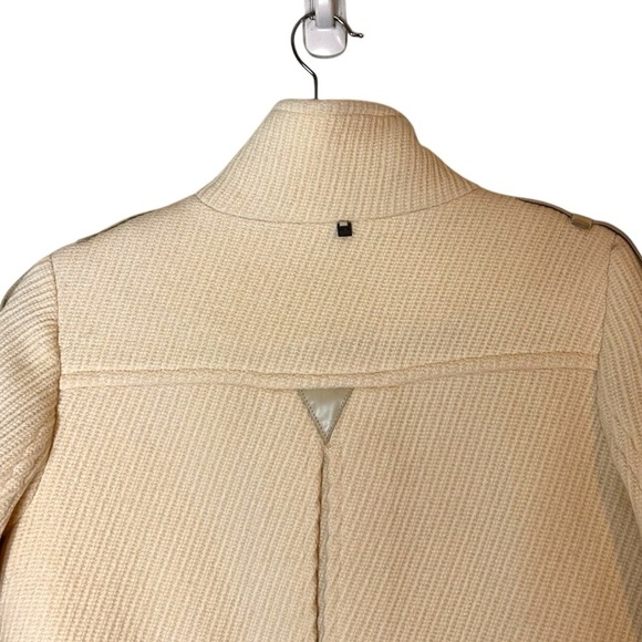 RUDSAK Women's Ribbed Ivory Wool Long Dress Jacket with Leather Accents- Small - Picture 8 of 14